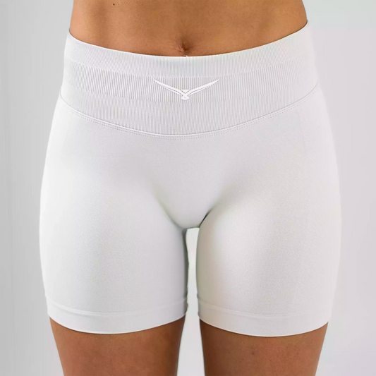HARDMOND Style Shorts in beige - front view showing high waist design and minimalist style
