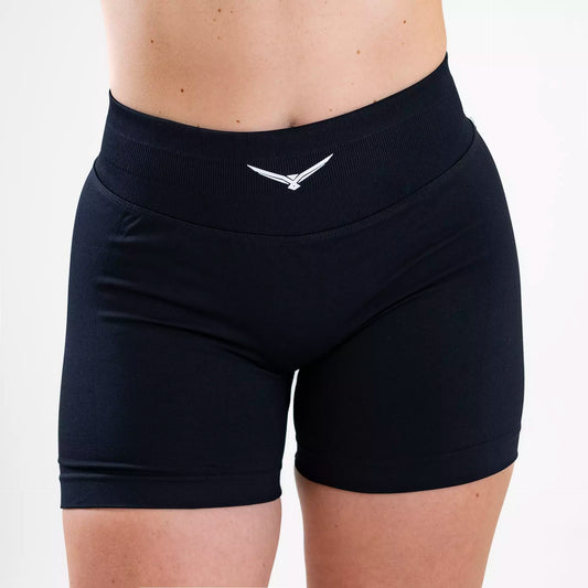 HARDMOND Style Shorts in black with high waistband, front view
